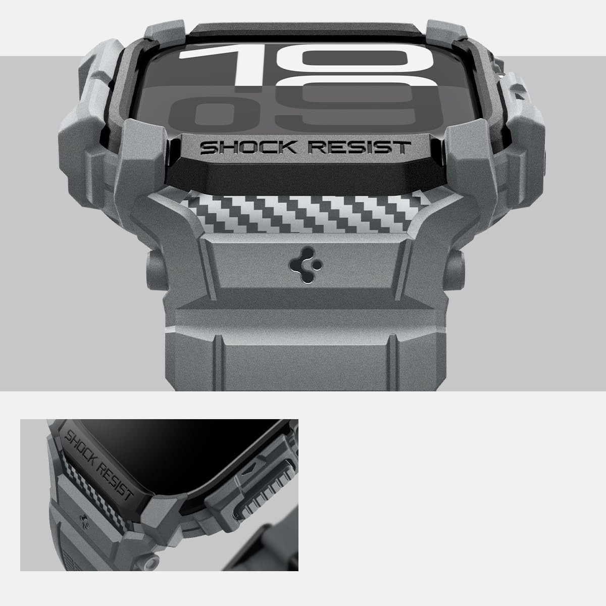Etui z paskiem Spigen Rugged Armor Pro do Apple Watch 10 46 mm, szare